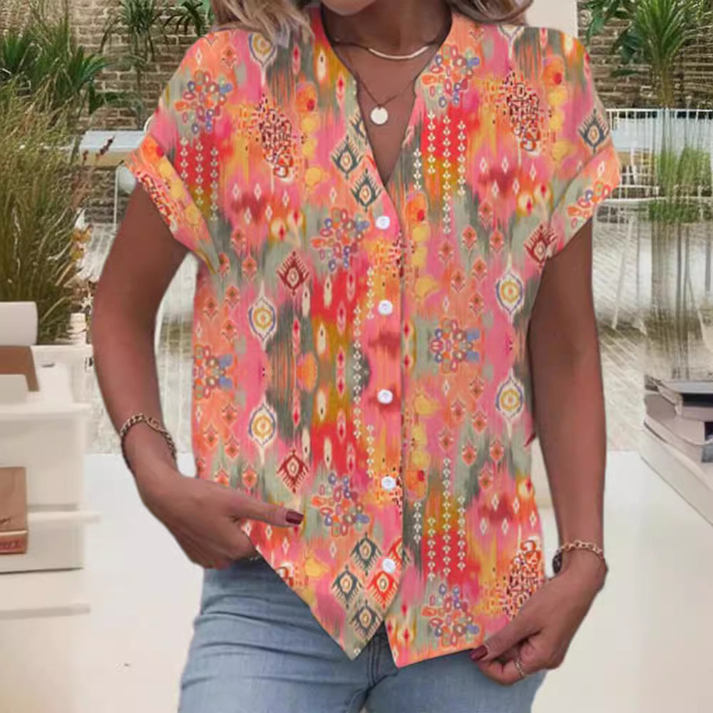 Damen Kurzarmbluse mit kunstvollem Ikat-Design