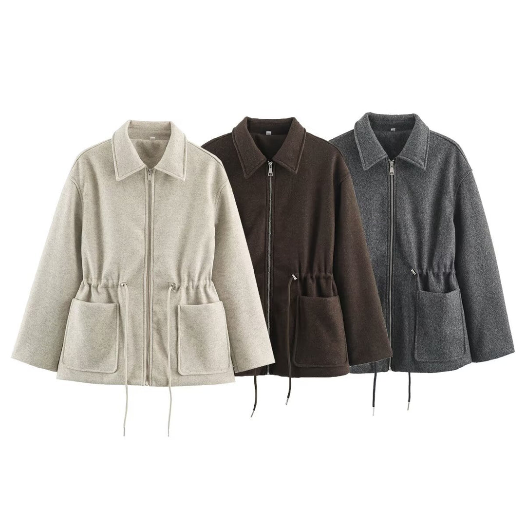 Damen Kurzjacke aus Wollmix mit Tunnelzug‑Taillierung und aufgesetzten Taschen Shop Nory