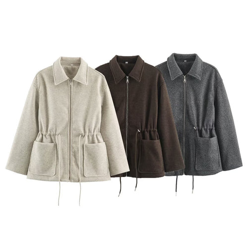Damen Kurzjacke aus Wollmix mit Tunnelzug‑Taillierung und aufgesetzten Taschen Shop Nory