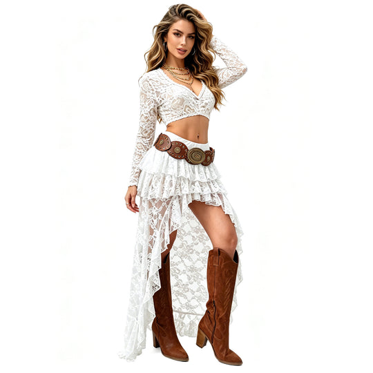 Damen nan Spitzen Crop Top mit V-Ausschnitt und langen Ärmeln Shop Nory