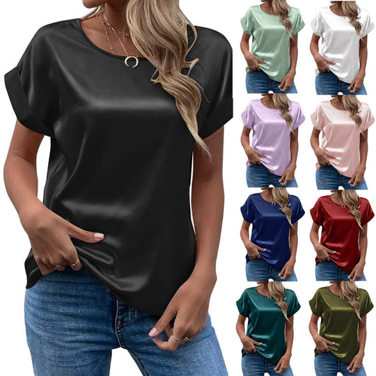 Damen Elegantes Kurzarmshirt aus hochwertigem Satinmaterial