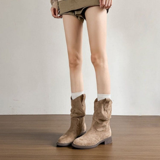Damen Slouch-Stiefel aus Veloursleder mit gerafftem Schaft Shop Nory