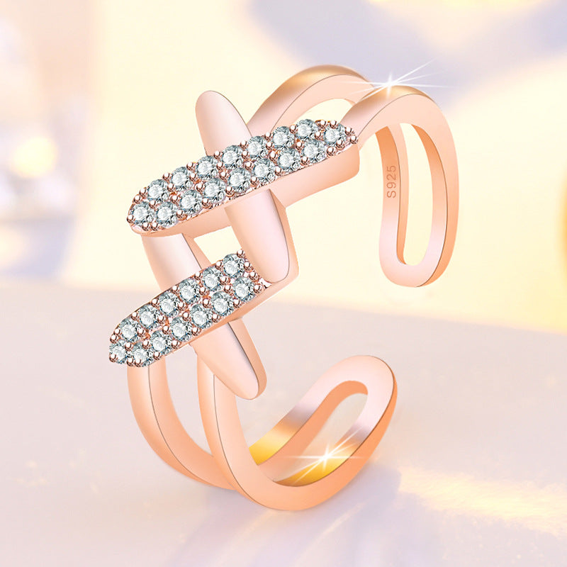 Damen Offener Ring mit funkelnden Zirkonia und kreativem Design Shop Nory