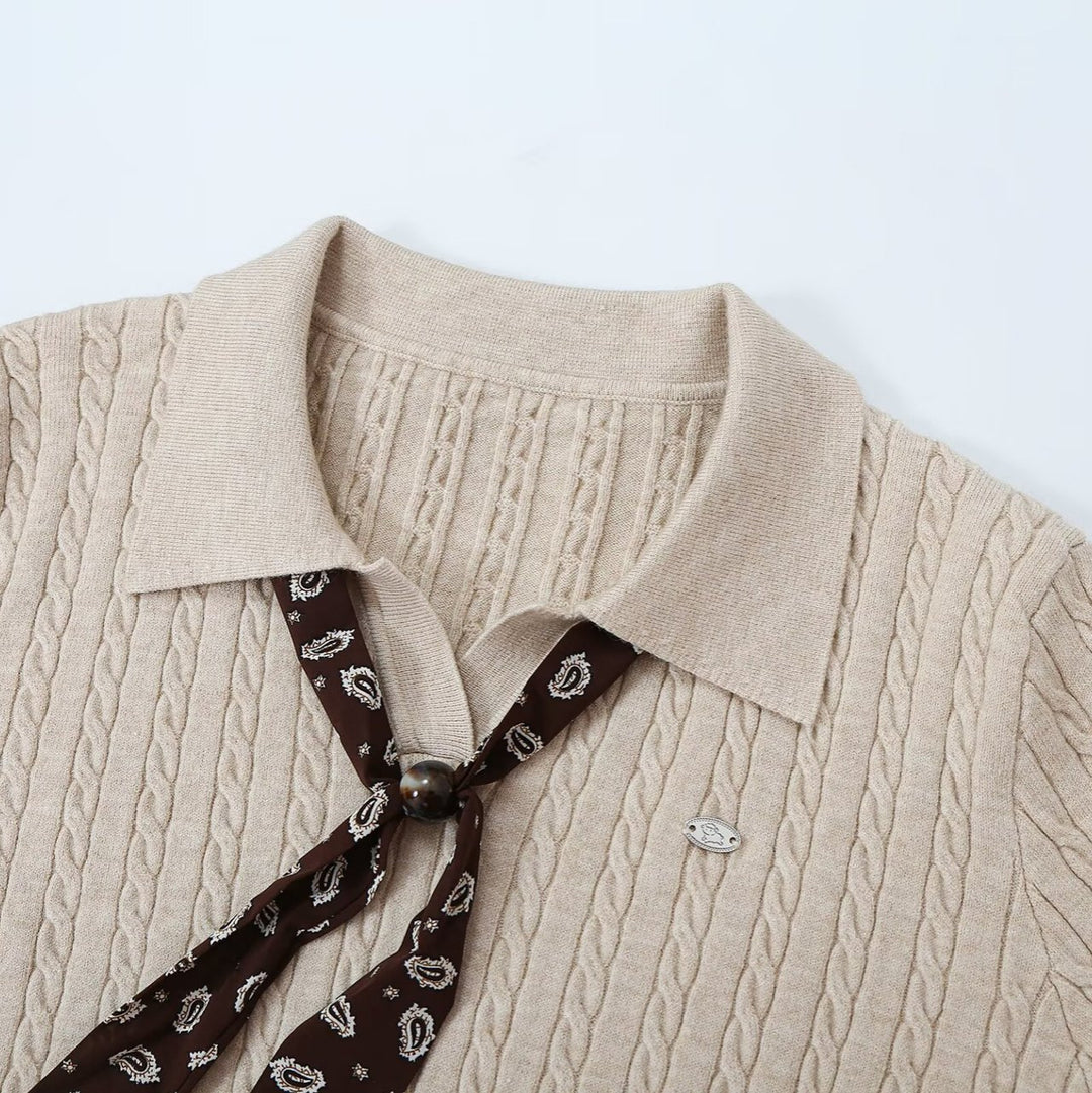 Damen Strickpullover mit Troyer‑Kragen und Zierkrawatte Shop Nory