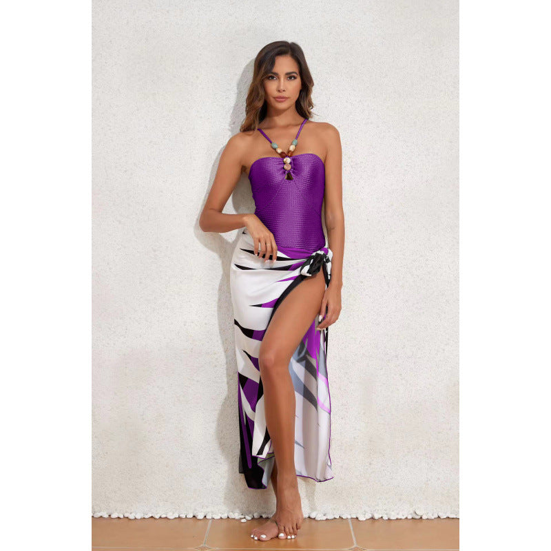 Damen Bandeau-Badeanzug mit asymmetrischem Rock