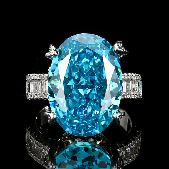 Luxuriöser ovaler Morganit Solitär-Verlobungsring mit Diamanten-Pavé-Platinband