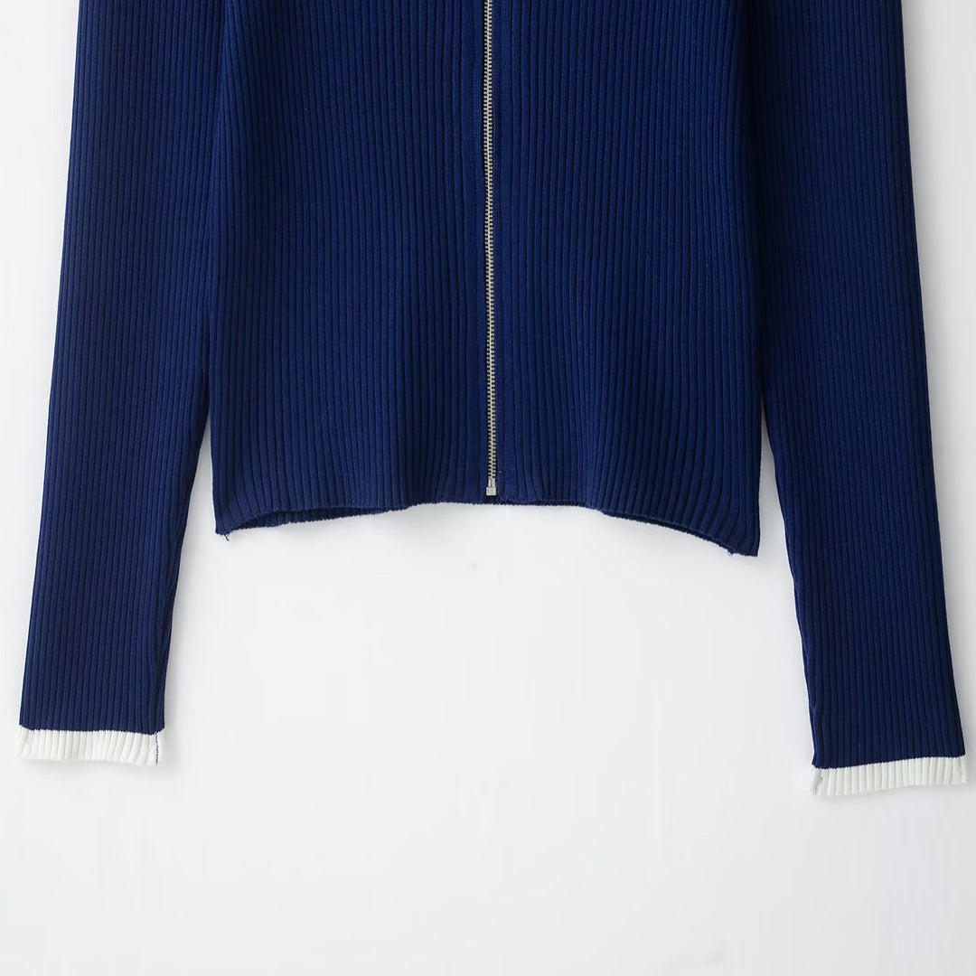 Damen Rippstrick-Cardigan mit Stehkragen und durchgehendem Reißverschluss Shop Nory