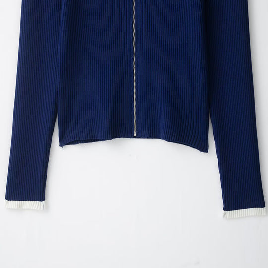 Damen Rippstrick-Cardigan mit Stehkragen und durchgehendem Reißverschluss Shop Nory