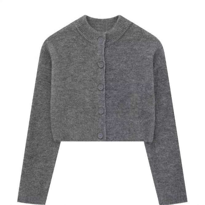 Damen Kurze Strickjacke mit Knopfleiste und Elegantem Rundhalsausschnitt Shopnory
