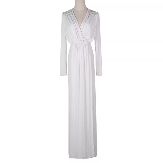Damen Elegantes Jersey-Maxikleid im Wickelstil mit tiefem V‑Ausschnitt und tailliertem Gummibund Shop Nory