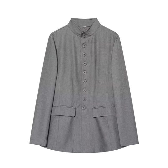 Damen Lang geschnittener Blazer mit Stehkragen und durchgehender Knopfleiste Shop Nory
