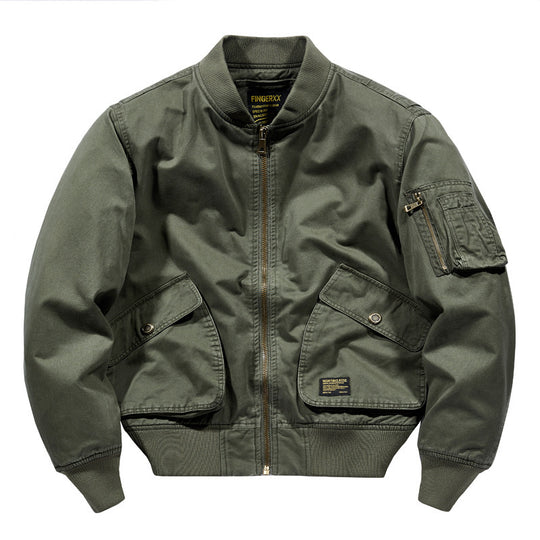 Herren Kurz geschnittener Canvas-Bomber mit Doppel-Frontklappentaschen und Ärmeltasche Shop Nory