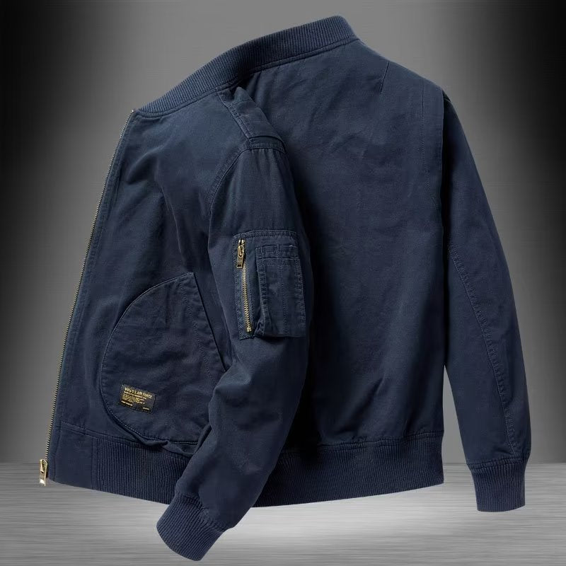 Herren Baumwoll-Canvas Bomberjacke mit Ärmeltasche und Rippbündchen Shop Nory