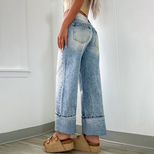 Damen Weite High-Waist Jeans mit breitem Umschlag Shop Nory