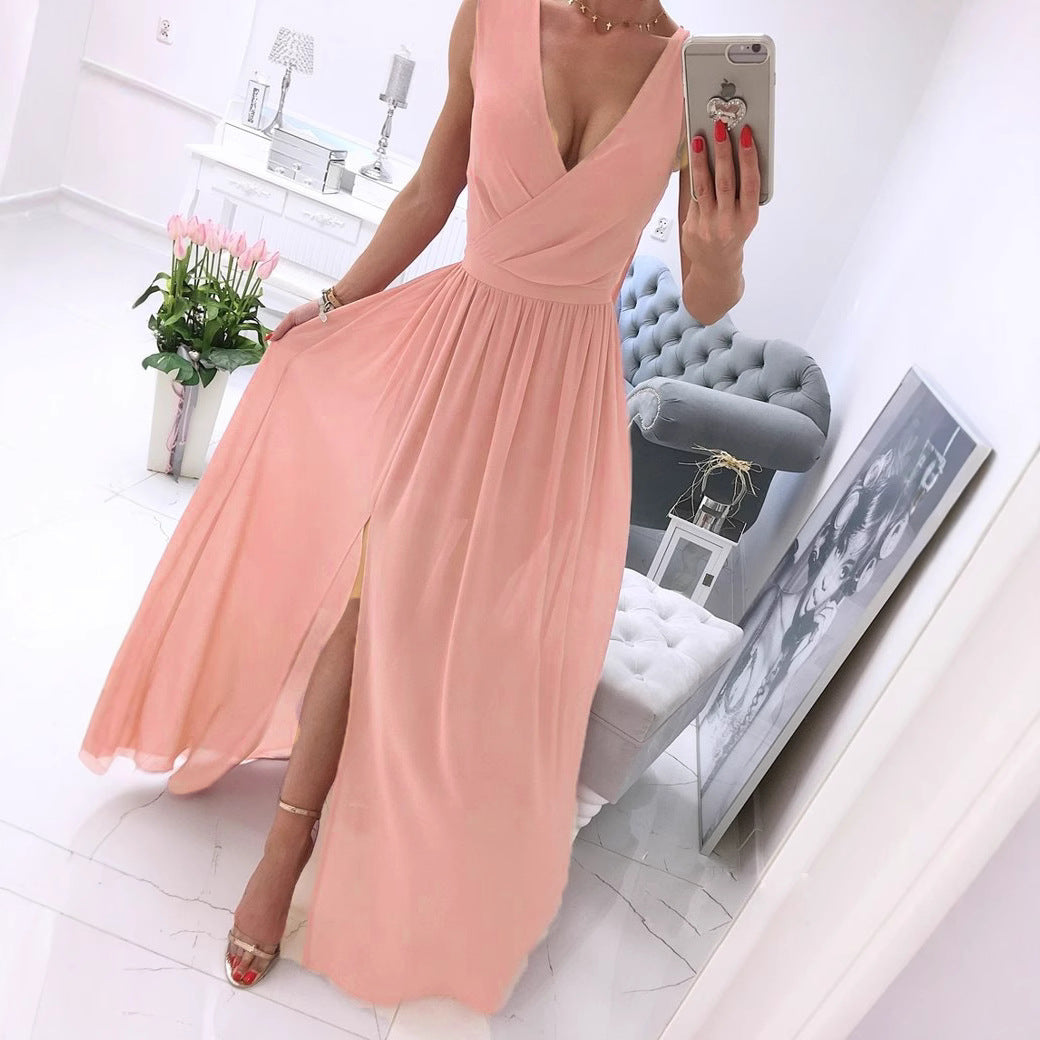 Damen Elegantes Maxikleid mit raffiniertem Wickeldesign und fließendem Stoff