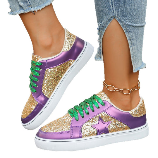 Damen modische Plateausneaker mit Glitzerpanelen, Sternapplikation und gepolsterter Komfortsohle Shop Nory