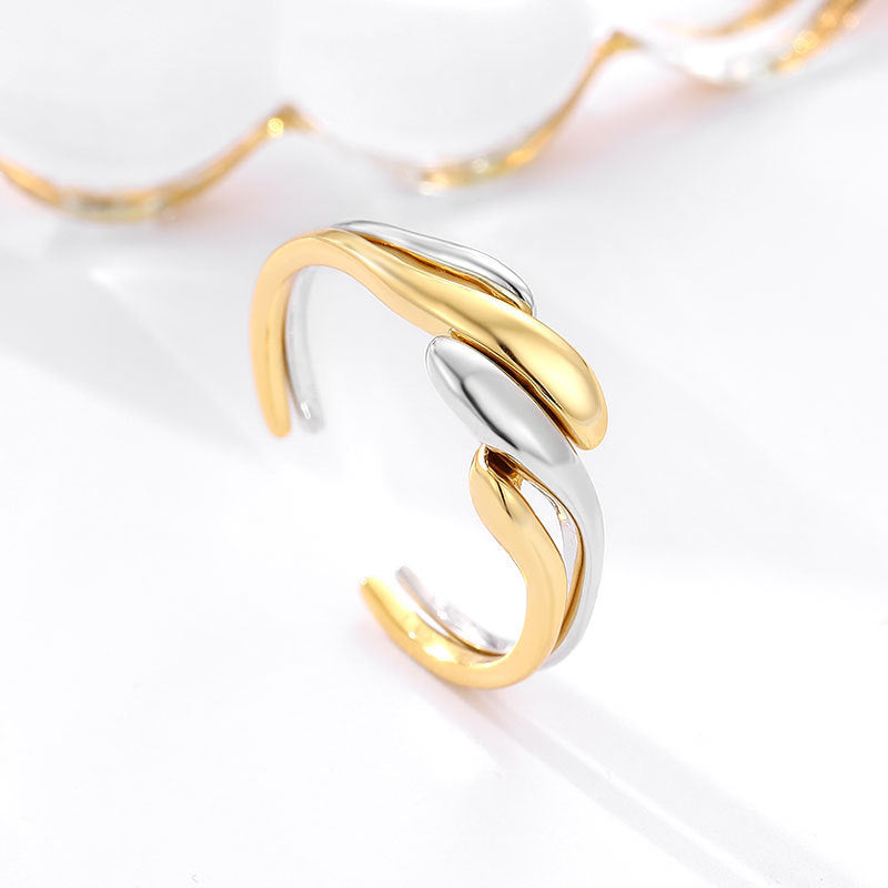 Damen Offener Ring mit geschwungenem Design und eleganter Kombination aus Silber und Gold Shop Nory