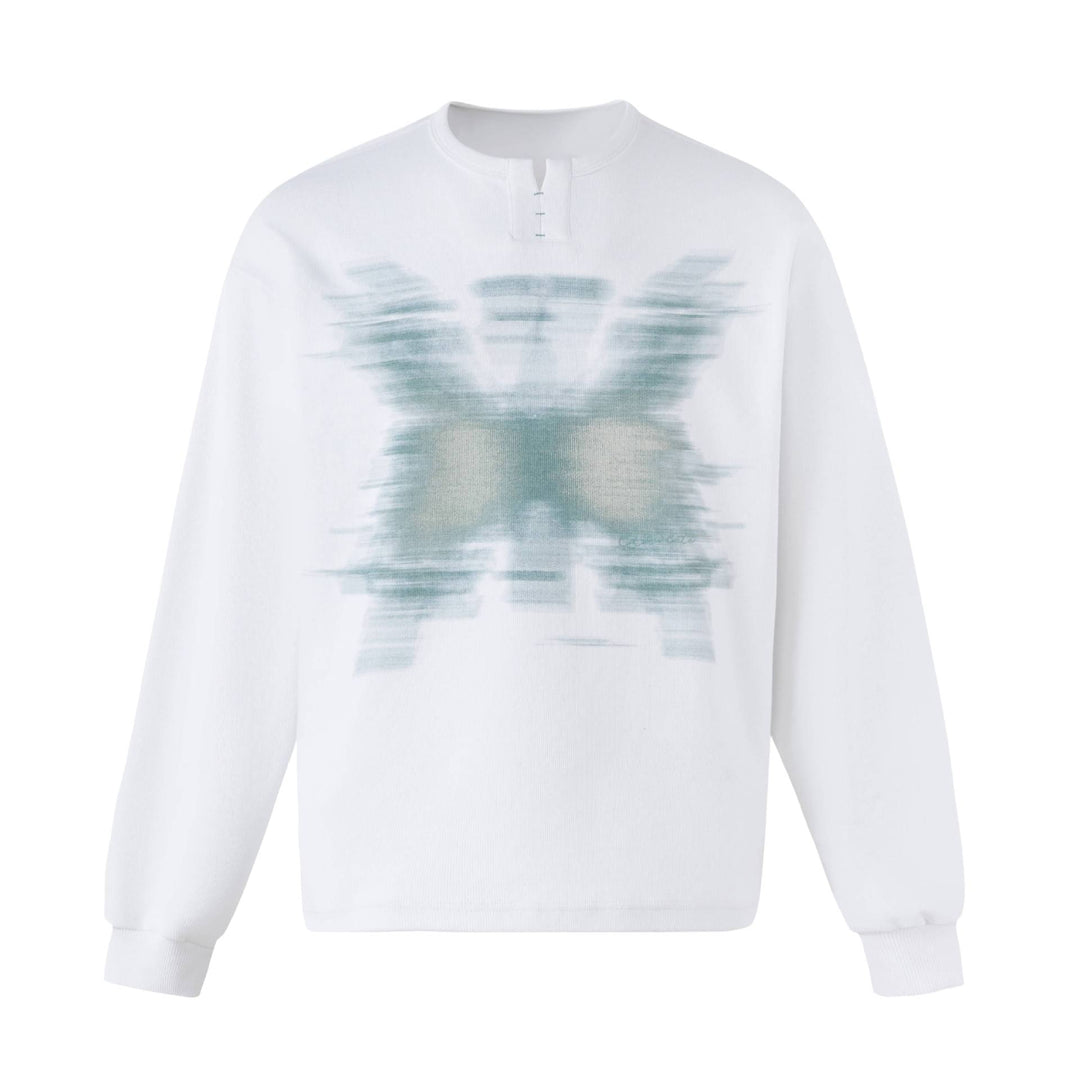 Unisex Oversize Sweatshirt mit kurzem Henley‑Placket und verschwommenem Grafikprint Shop Nory