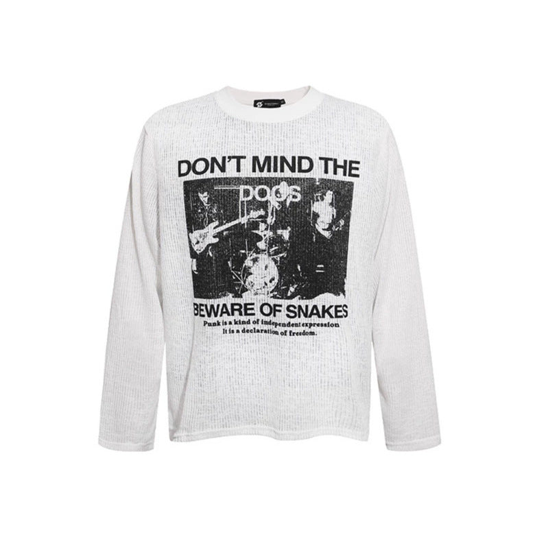 Herren Langarm-Thermo-Shirt mit Waffelstruktur und Punk-Band-Print Shop Nory