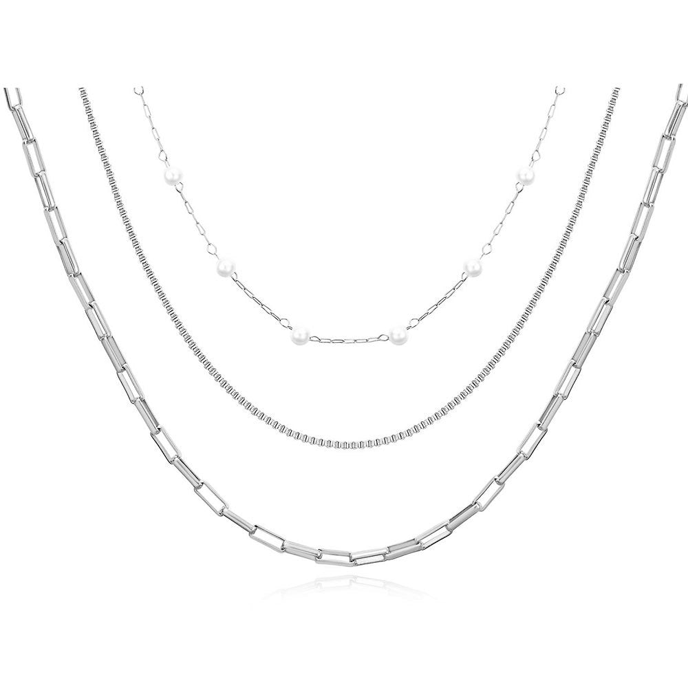Damen Halskette mit modernen Gliederelementen und Perlenakzenten Shop Nory
