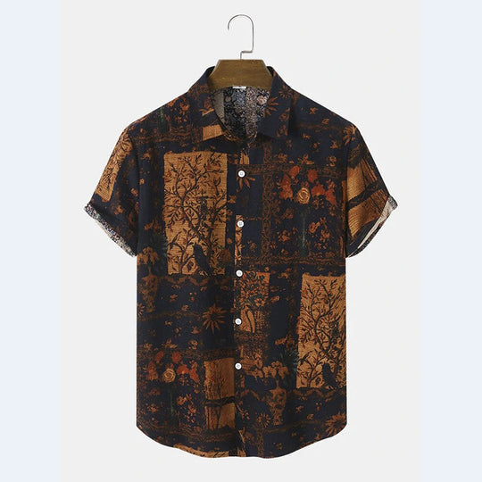 Herren Kurzarm Hemd mit floralem Design und strukturiertem Stoff