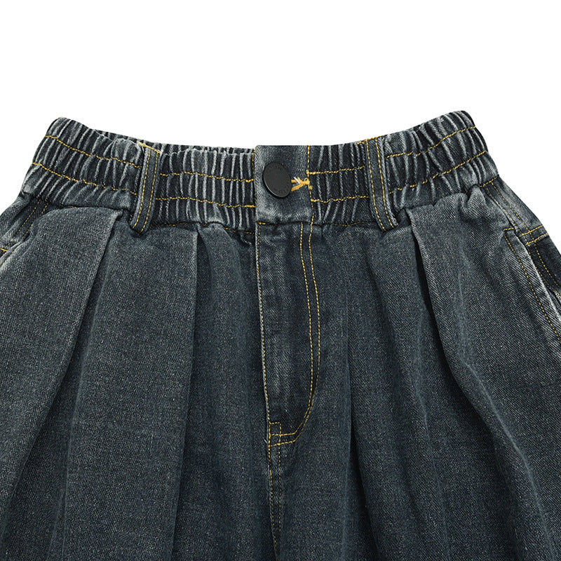 Damen Weite Denim‑Hose mit Kellerfalten, elastischem Bund und legerer Silhouette Shop Nory