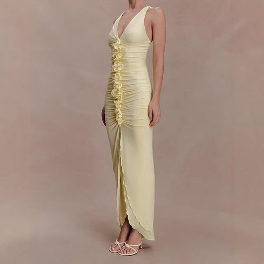 Damen Hochwertiges Abendkleid mit tiefem V-Ausschnitt und Raffungen