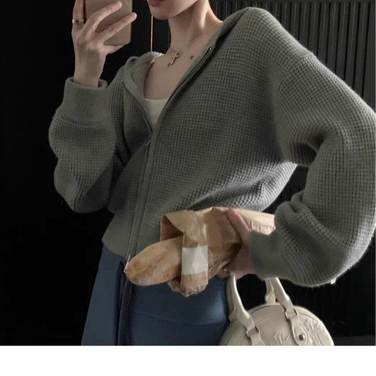 Damen Bequemer Strick-Hoodie mit Reißverschluss Shop Nory