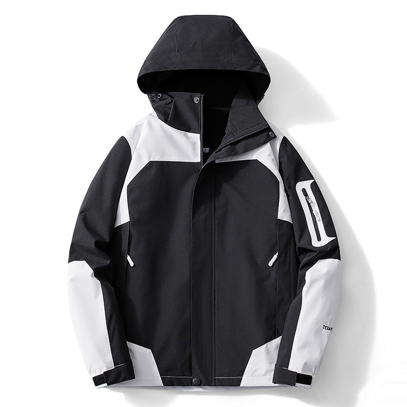 Herren technische Softshell-Kapuzenjacke mit Kontrastpaneelen und Reißverschluss-Ärmeltasche Shop Nory