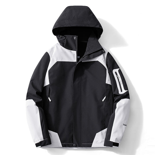 Herren technische Softshell-Kapuzenjacke mit Kontrastpaneelen und Reißverschluss-Ärmeltasche Shop Nory