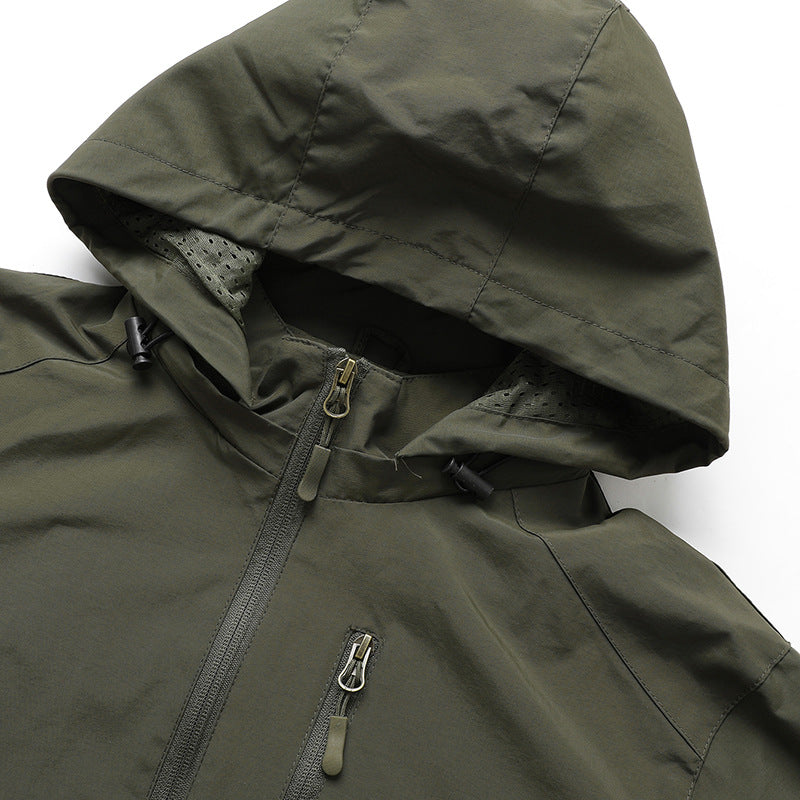 Herren Ultraleichte Allwetter-Outdoorjacke mit Kapuze atmungsaktivem Meshfutter und Reißverschlusstaschen Shop Nory