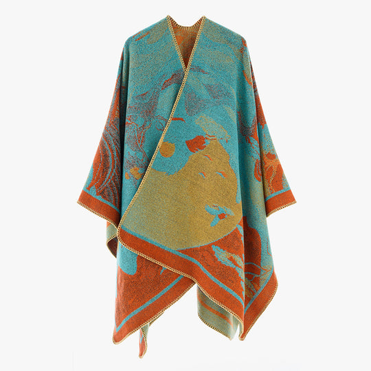Damen Jacquard-Cape mit grafischem Blumenmotiv und kastigem Oversize-Schnitt Shop Nory