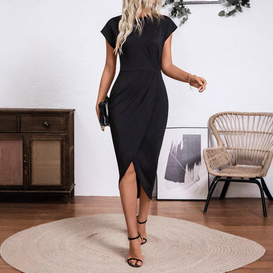 Damen Wickel-Midikleid mit Drapierter Tulpenfront und kurzen Cap-Ärmeln Shop Nory