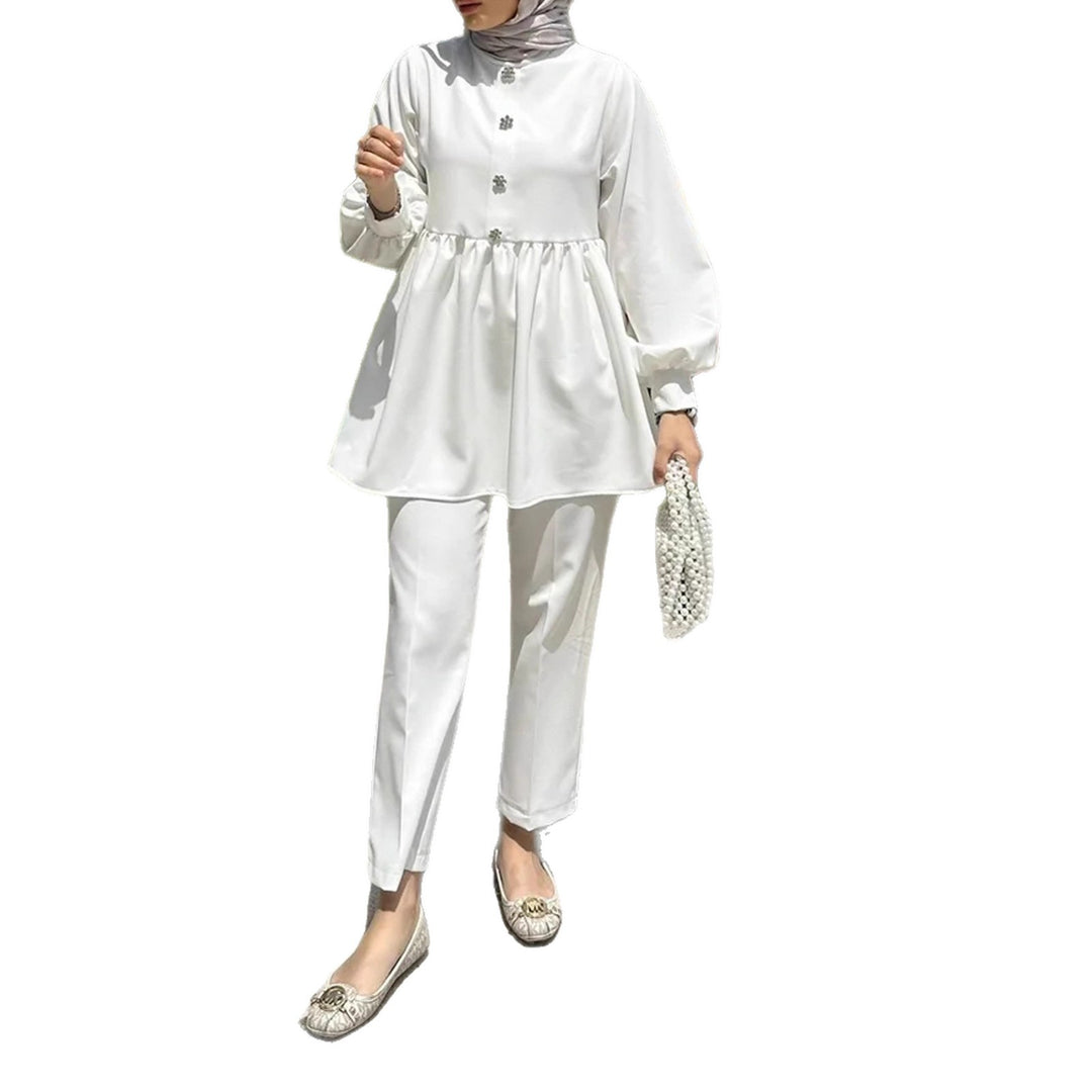 Damen Elegantes Tunika‑Hosen‑Set mit geraffter Empire‑Tunika und schlanker Anzughose Shop Nory