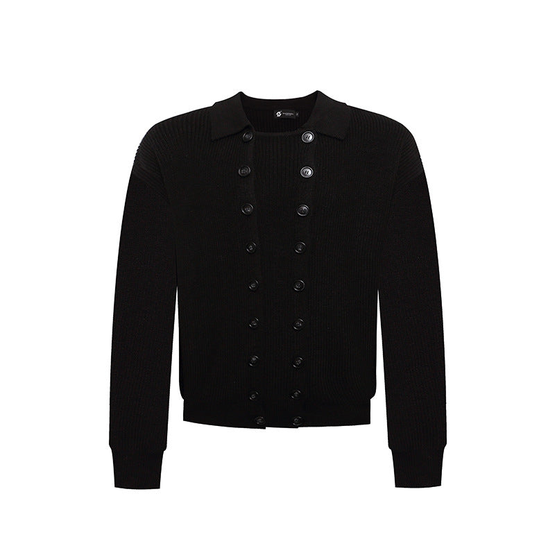 Herren Doppelreihige Strickcardigan mit Hemdkragen und Rippbündchen Shop Nory