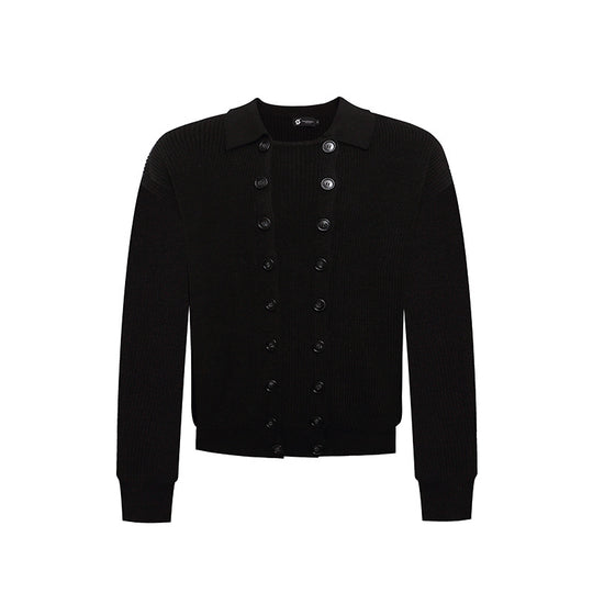 Herren Doppelreihige Strickcardigan mit Hemdkragen und Rippbündchen Shop Nory