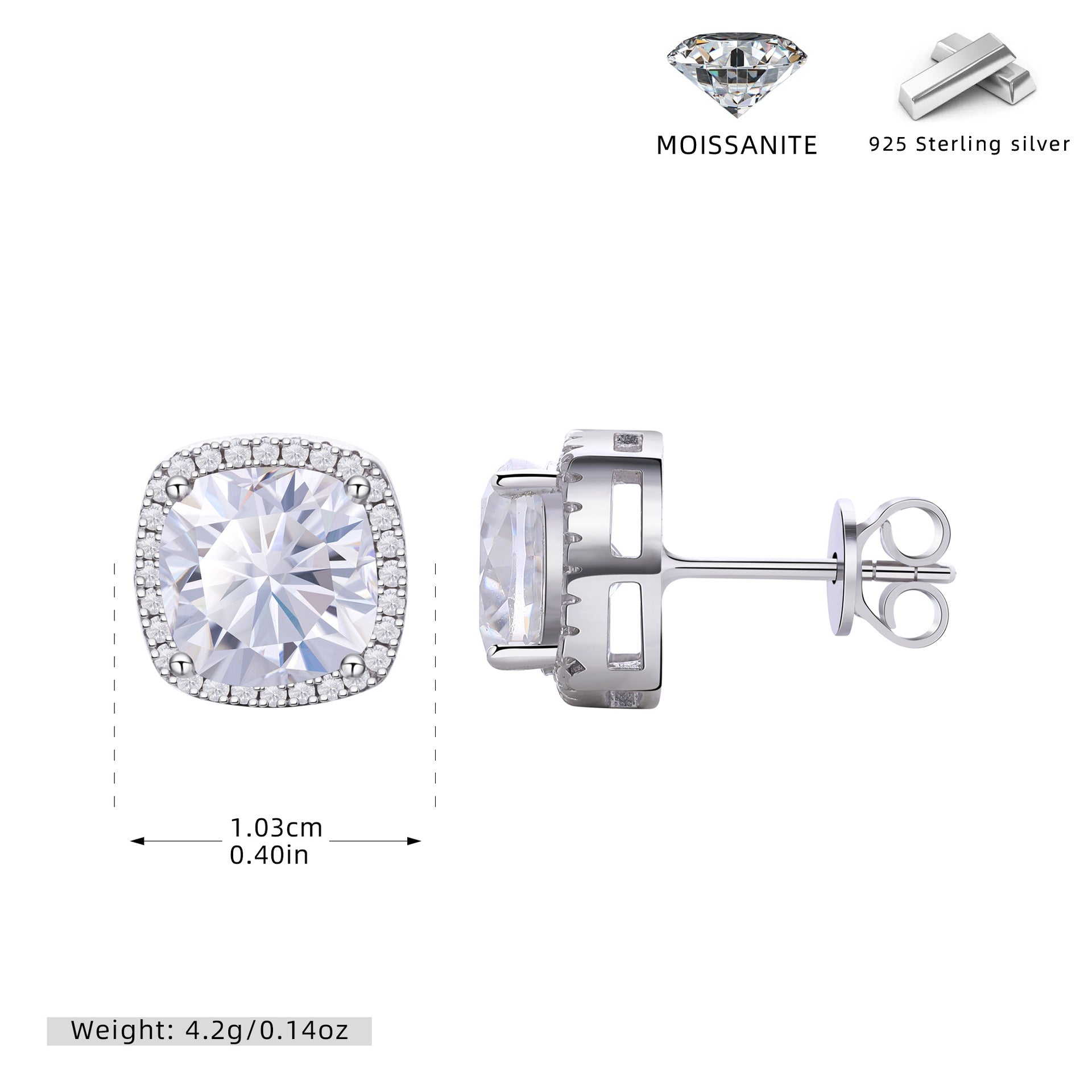 Damen Ohrstecker aus 925 Sterling Silber mit funkelndem Moissanit Shop Nory