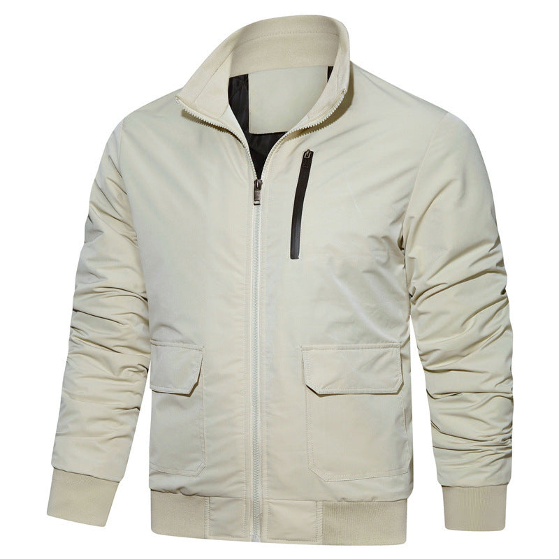 Herren leichter Utility-Bomberjacke mit geripptem Bund, Reißverschluss-Brusttasche und Pattentaschen Shop Nory