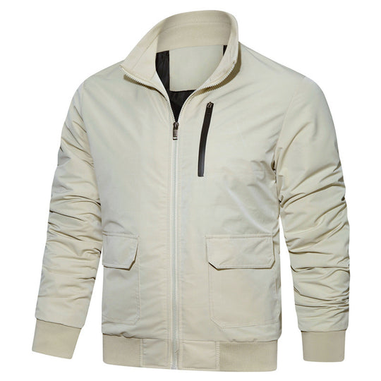 Herren leichter Utility-Bomberjacke mit geripptem Bund, Reißverschluss-Brusttasche und Pattentaschen Shop Nory