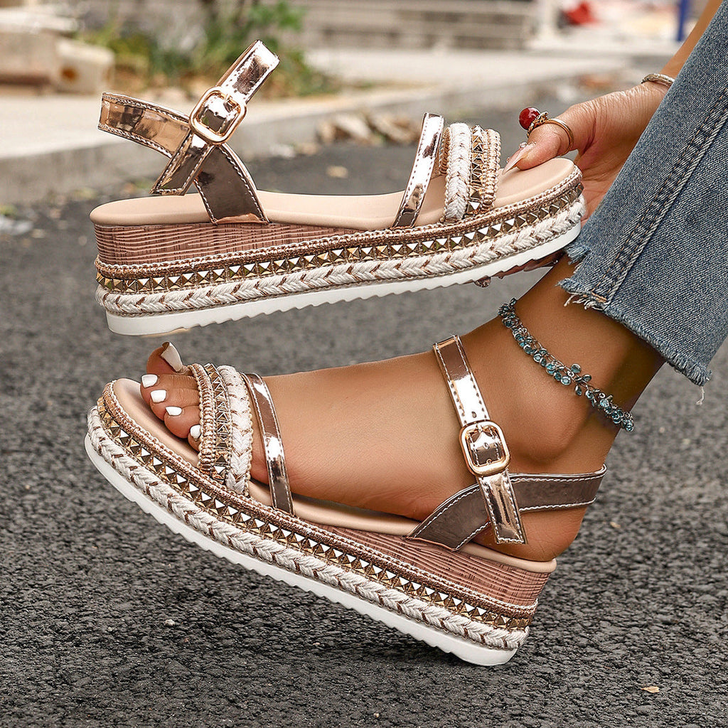 Damen Espadrille Sandalen mit Glitzerdetails und verstellbarem Riemendesign