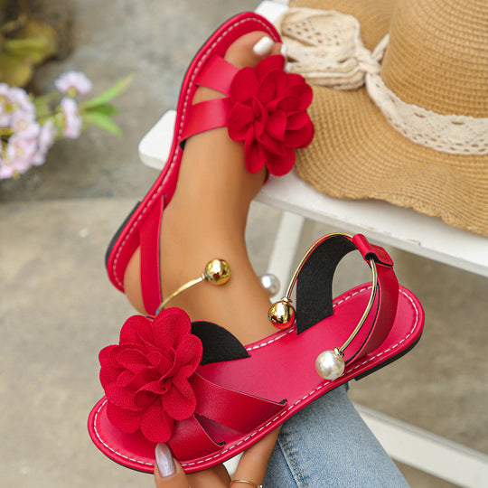 Damen komfortable Sandalen mit dekorativen Blumen-Applikationen