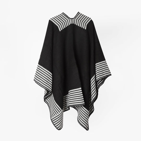 Damen Oversize‑Poncho im Cape‑Stil aus Wollmix mit diagonalen Streifen und Ziernaht Shop Nory