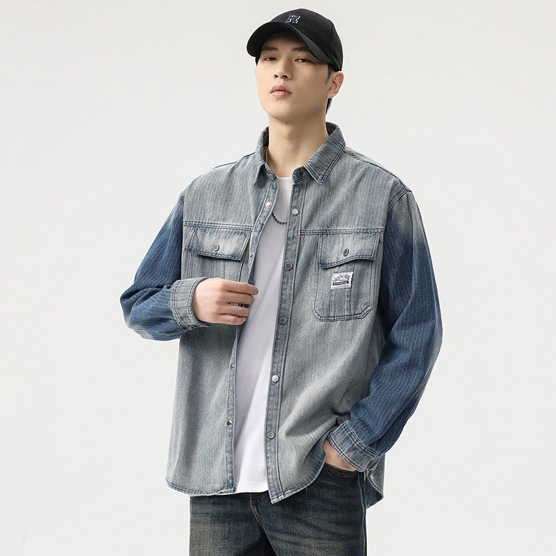 Herren Overshirt aus Denim mit Kontrastärmeln und leichter Used-Waschung Shop Nory