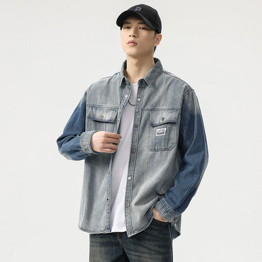 Herren Overshirt aus Denim mit Kontrastärmeln und leichter Used-Waschung Shop Nory