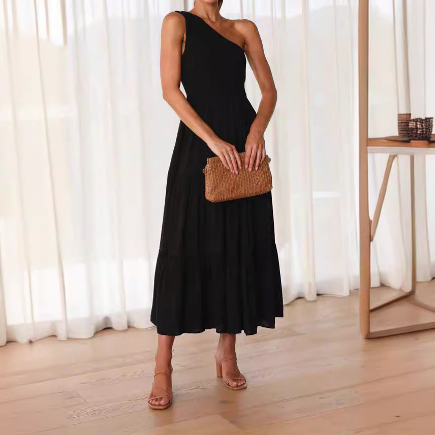 Damen Elegantes One-Shoulder-Maxikleid mit fließendem Rock