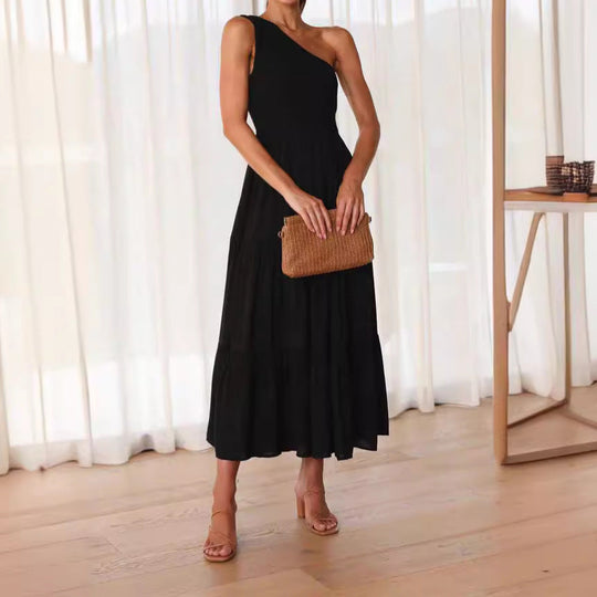Damen Elegantes One-Shoulder-Maxikleid mit fließendem Rock