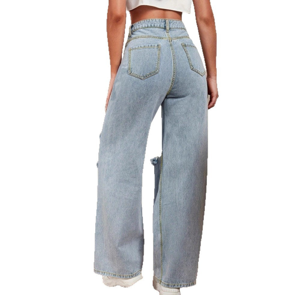 Damen Hochtaillierte Baggy-Jeans im Wide‑Leg mit mehrstufigen Knie-Cutouts Shop Nory