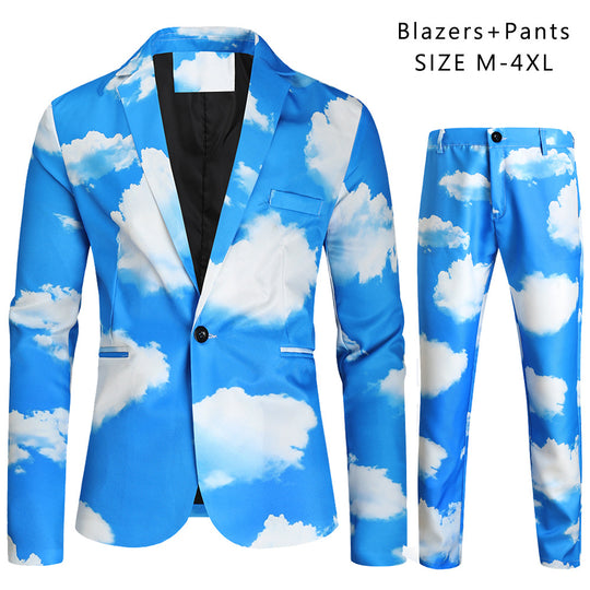 Herren Zweiteiliges Statement-Anzug mit Allover-Wolkenprint und schmaler Silhouette Shop Nory
