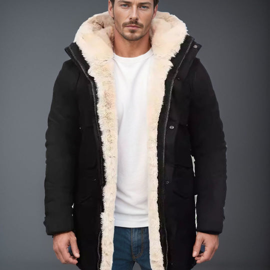 Herren Parka im Field‑Stil mit Teddyfutter in Kapuze, aufgesetzten Pattentaschen und Druckknopfverschluss Shop Nory
