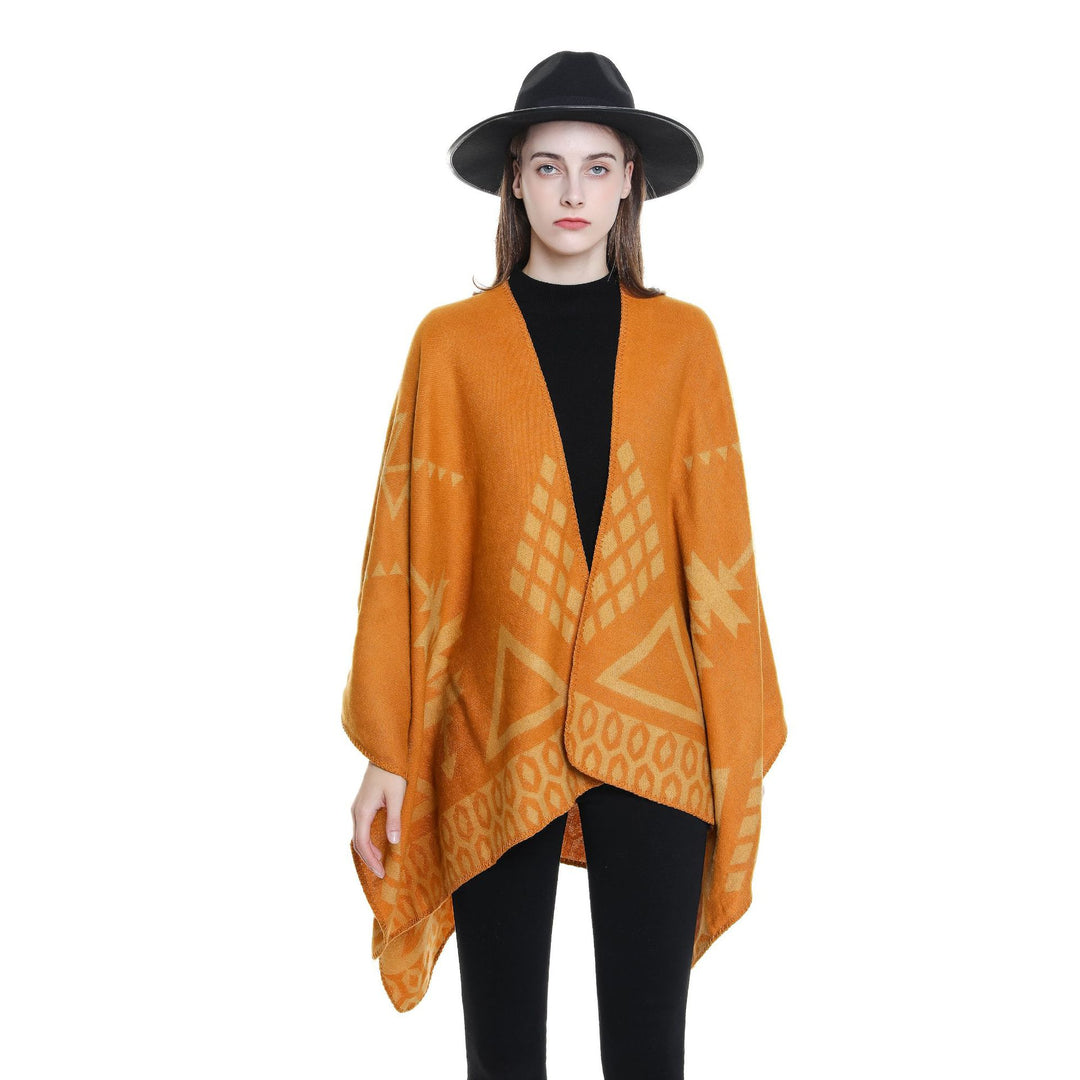 Damen Ruana‑Poncho im Oversize mit Kaschmir‑Touch, geometrischem Jacquard und offener Kimono‑Silhouette Shop Nory